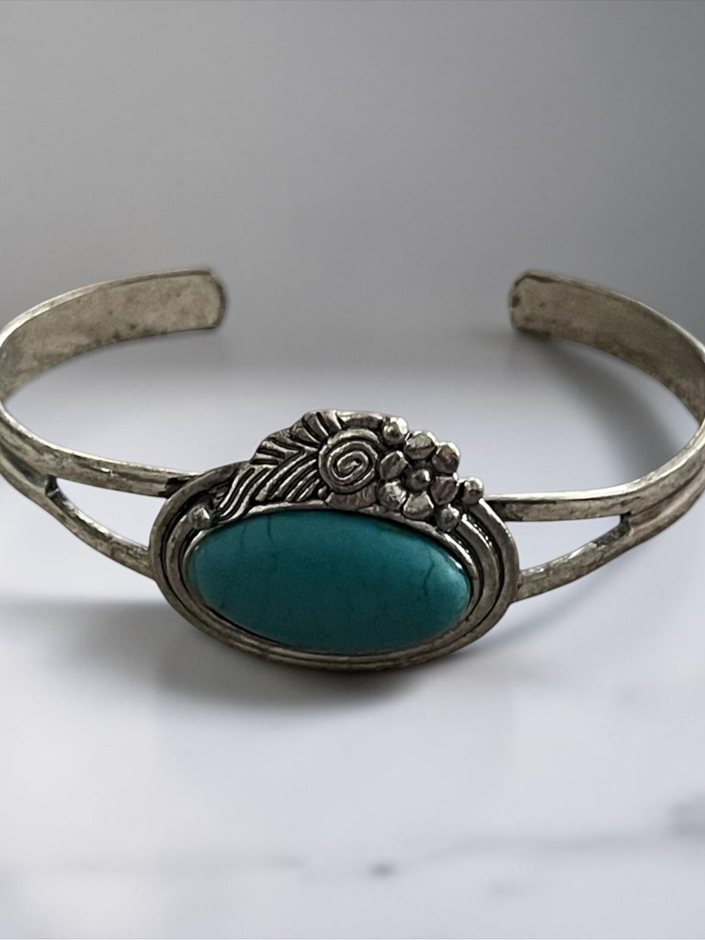 Silver Turquoise Oval Stone Cuff Bracelet - Women Jewelry